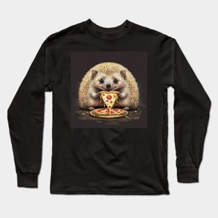 Funny hedgehog eating a pizza gift ideas Long Sleeve T-Shirt